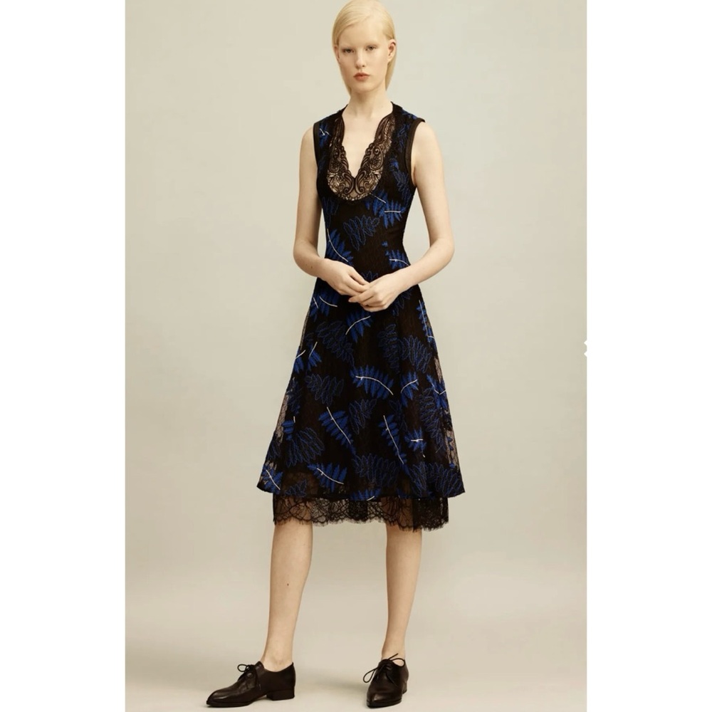 NWT yigal azrouel 2016 collection blue laced‎ leather trim midi dress
